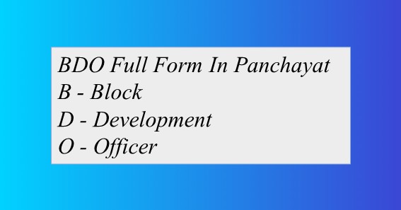 BDO Full Form In Panchayat
